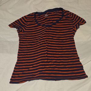 GAP Kids Navy and Orange Striped Short Sleeve Tee